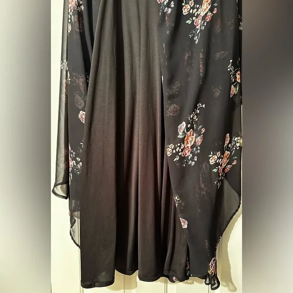 IEENA FOR MAC DUGGAL Belted Floral Print Illusion Long Sleeve Gown Black Size 12 - Picture 13 of 16